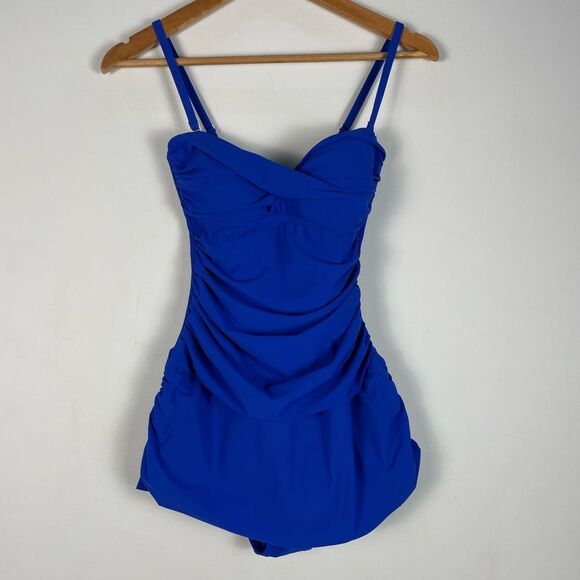 Gottex Profile Size‎ 6 Bandeau Swim Dress One Piece Swimsuit NEW Blue - Picture 2 of 14